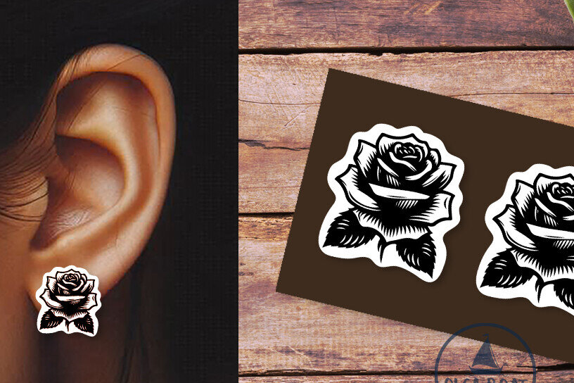 Σετ των 3 Intra απο ξύλο plywood 3mm-4mm πάχος – Σκουλαρίκια τριαντάφυλλο | Καλοκαιρινό λέιζερ λουλουδιών Δίασταση  5x5 cm INTRAFABR-120358742