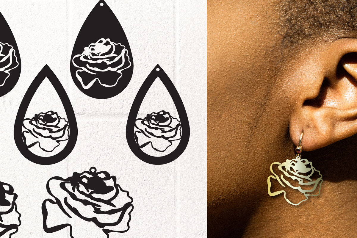 Σετ των 3 Intra απο ξύλο plywood 3mm-4mm πάχος – Σκουλαρίκια τριαντάφυλλο Δίασταση  5x5 cm INTRAFABR-5967743