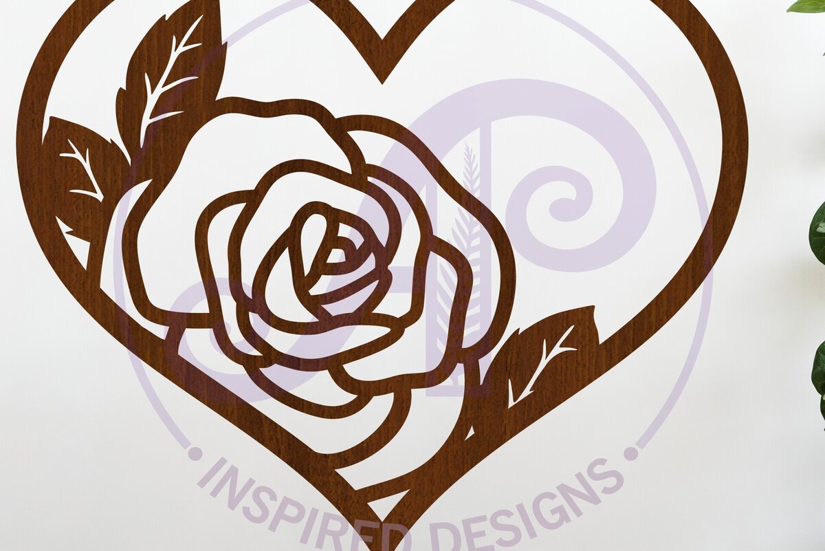 Σετ των 2 Intra απο ξύλο plywood 3mm-4mm πάχος – Rose Flower Heart Επιγραφή, Αρχείο. Δίασταση  20x20 cm INTRAFABR-123381872