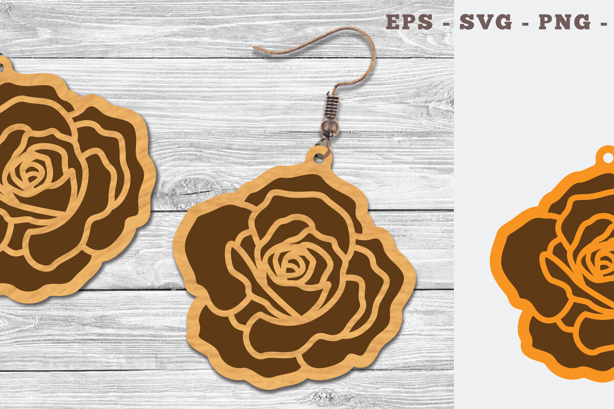 Σετ των 3 Intra απο ξύλο plywood 3mm-4mm πάχος – Σκουλαρίκια Rose Flower Δίασταση  5x5 cm INTRAFABR-106749139