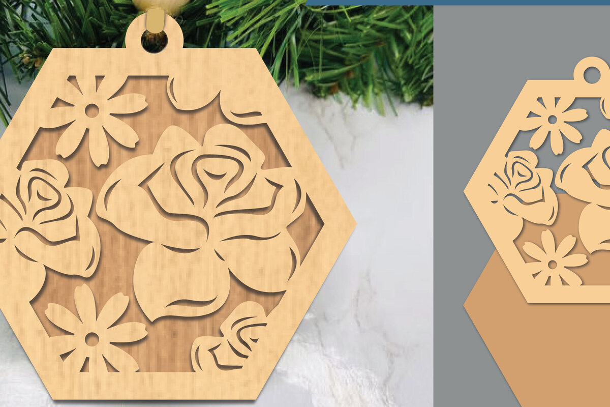 Σετ των 2 Intra απο ξύλο plywood 3mm-4mm πάχος – Στολίδι με κομμένο λέιζερ τριαντάφυλλο 1 Δίασταση  20x20 cm INTRAFABR-105419499