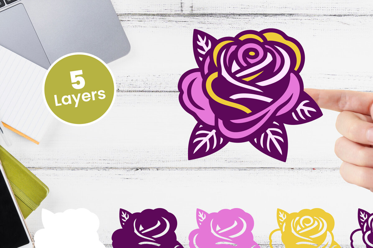 Σετ των 2 Intra απο ξύλο plywood 3mm-4mm πάχος – Rose Flower Layered Papercut Δίασταση  20x20 cm INTRAFABR-114619367