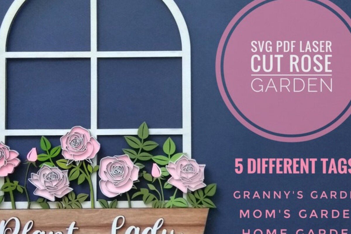 Σετ των 2 Intra απο ξύλο plywood 3mm-4mm πάχος – Αρχείο περικοπής Sin Garden Rose Δίασταση  20x20 cm INTRAFABR-34574524