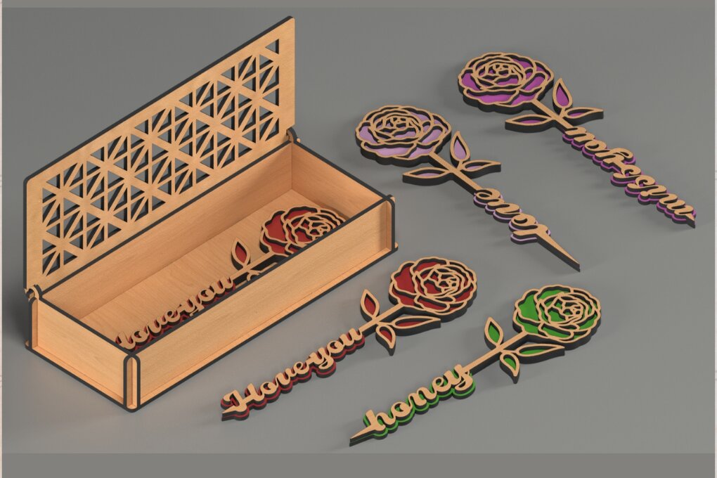 Σετ των 2 Intra απο ξύλο plywood 3mm-4mm πάχος – Πρότυπο κουτί δώρου τριαντάφυλλο 276 Δίασταση  20x20 cm INTRAFABR-118755571