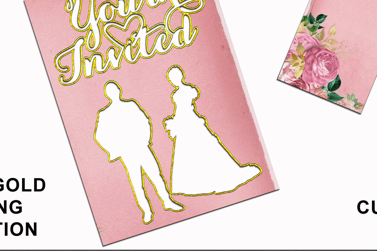 Σετ των 2 Intra απο ξύλο plywood 3mm-4mm πάχος – Προσκλητήριο γάμου σε ροζ χρυσό Δίασταση  20x20 cm INTRAFABR-29556609