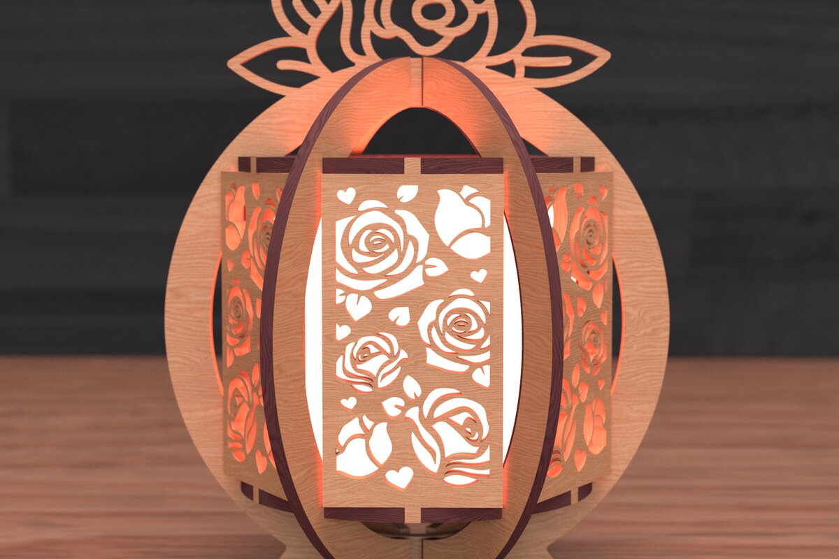 Σετ των 2 Intra απο ξύλο plywood 3mm-4mm πάχος –  κοπής με λέιζερ Rose Lantern Δίασταση  20x20 cm INTRAFABR-111860587