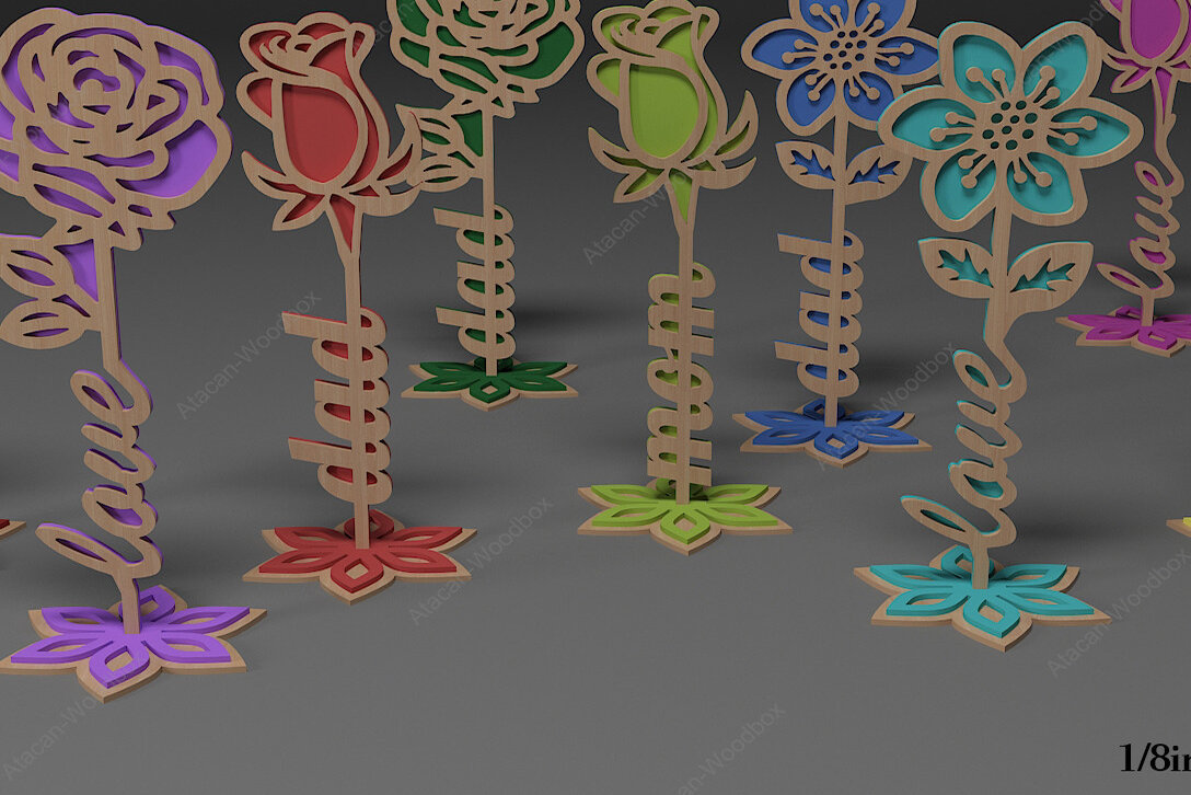 Σετ των 2 Intra απο ξύλο plywood 3mm-4mm πάχος – Rose Files, Flower Laser Files Δίασταση  20x20 cm INTRAFABR-68564404