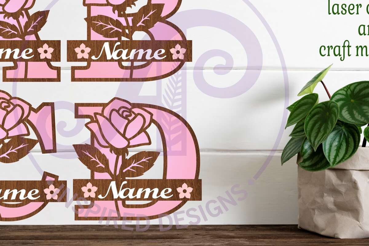 Σετ των 2 Intra απο ξύλο plywood 3mm-4mm πάχος – Πινακίδες ονόματος δέσμης γραμμάτων μονόγραμμα τριαντάφυλλου Δίασταση  20x20 cm INTRAFABR-88936083
