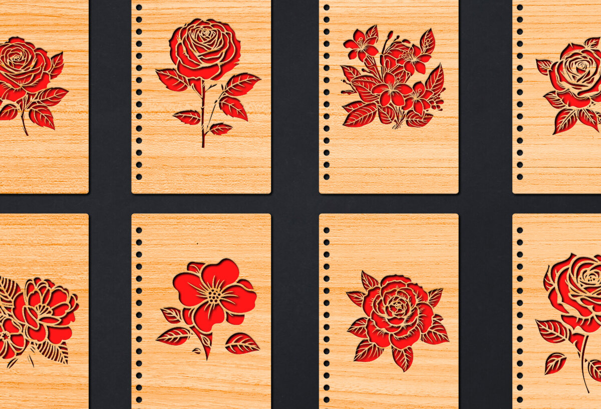 Σετ των 2 Intra απο ξύλο plywood 3mm-4mm πάχος – Κάλυμμα σημειωματάριου Rose, Ημέρα του Αγίου Βαλεντίνου Δίασταση  20x20 cm INTRAFABR-86233298