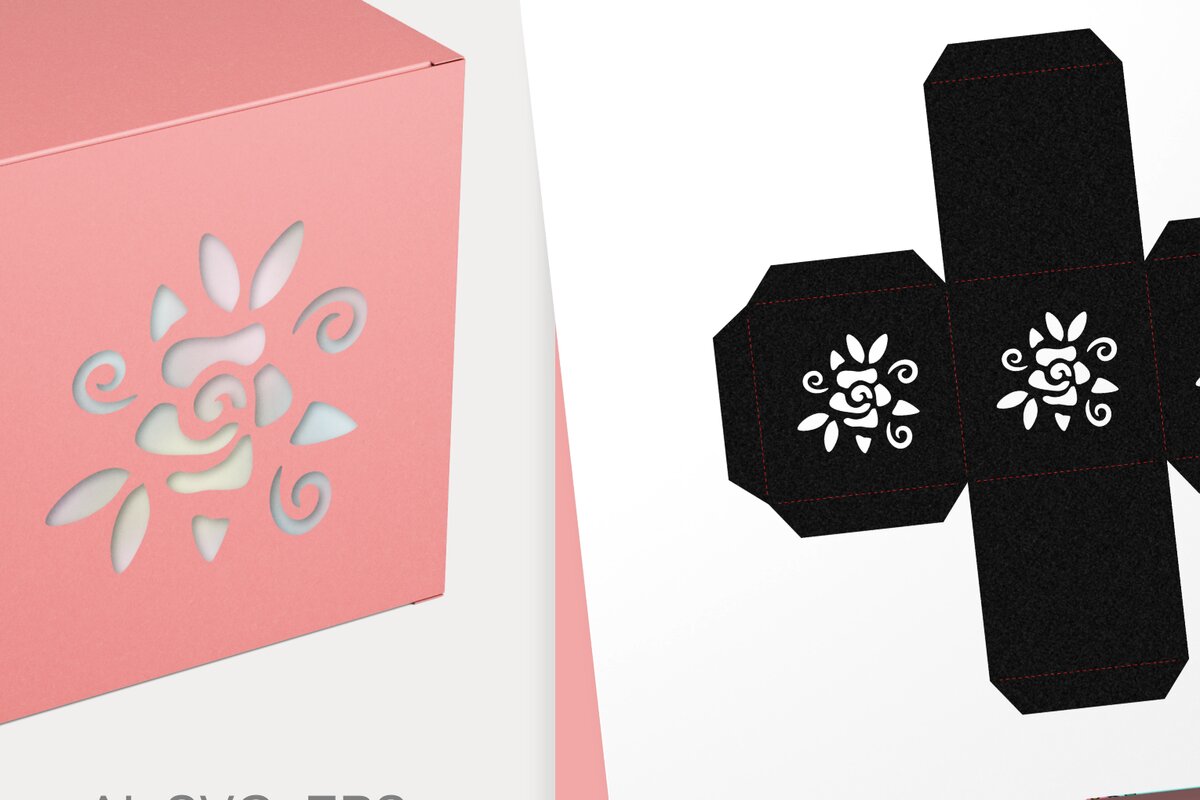 Σετ των 2 Intra απο ξύλο plywood 3mm-4mm πάχος – Πρότυπο κιβωτίου δώρου κύβου σχήματος τριαντάφυλλου Δίασταση  20x20 cm INTRAFABR-64976621