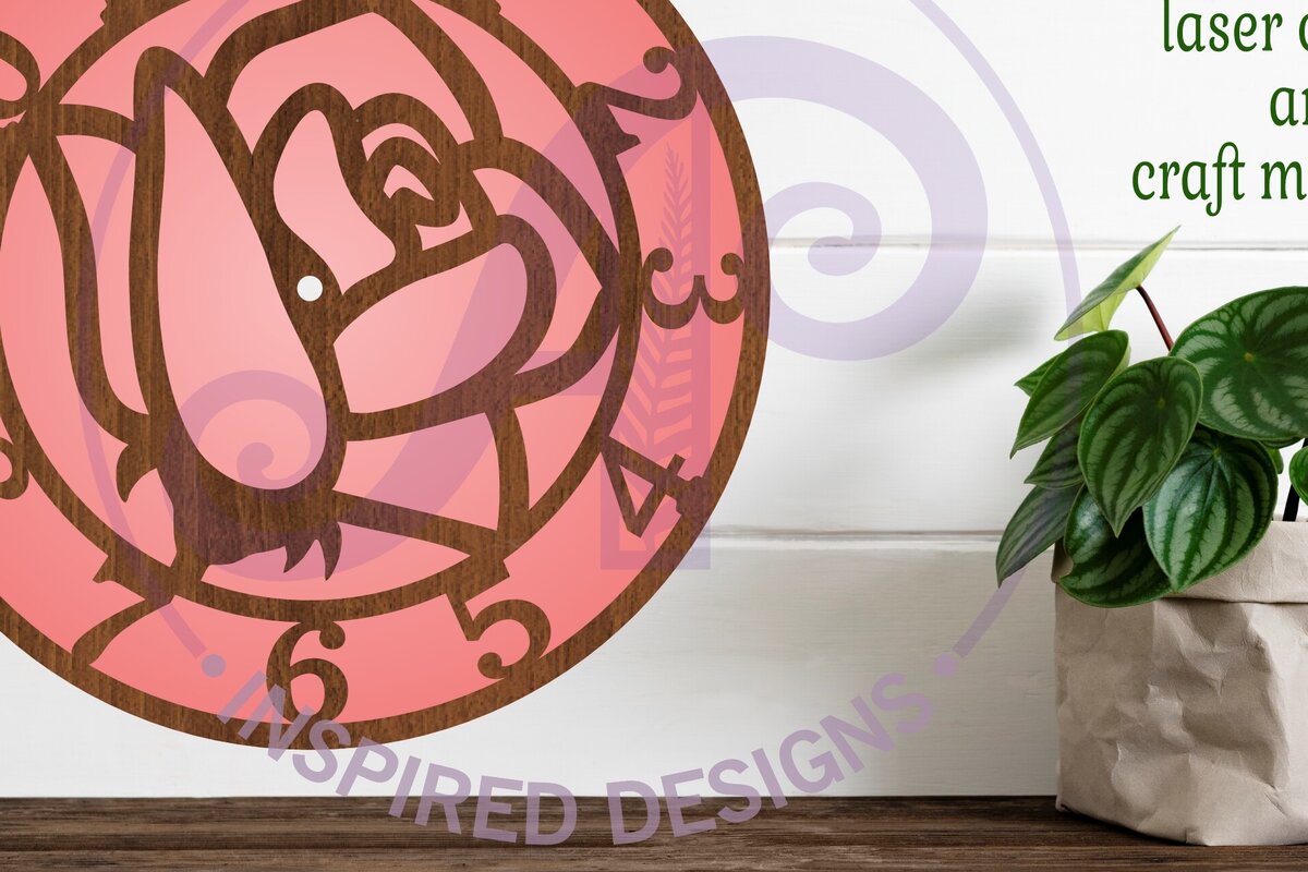 Σετ των 2 Intra απο ξύλο plywood 3mm-4mm πάχος – Rose Wall Clock Files Cut Laser, Δίασταση  20x20 cm INTRAFABR-96018758