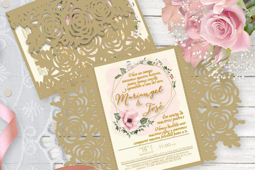 Σετ των 2 Intra απο ξύλο plywood 3mm-4mm πάχος – Τριαντάφυλλο Προσκλητήριο Γάμου Κόψιμο Δίασταση  20x20 cm INTRAFABR-19314799