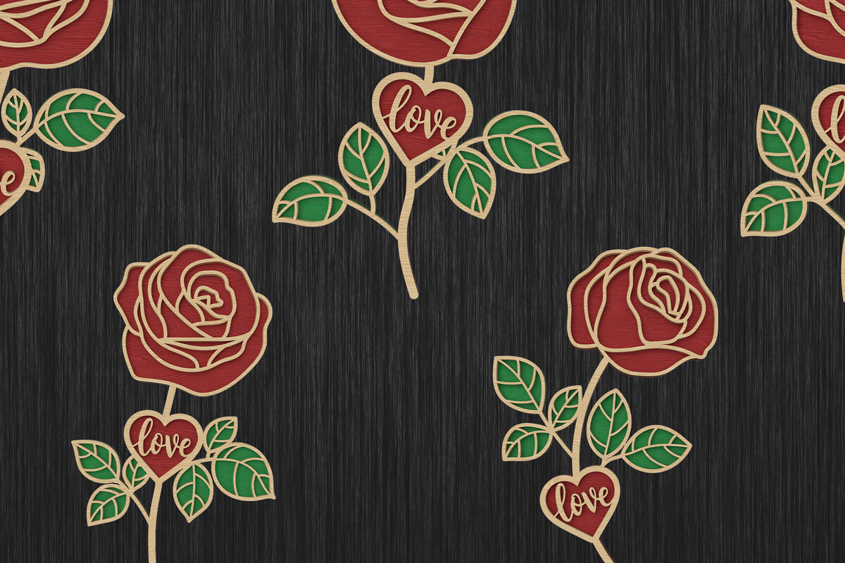 Σετ των 2 Intra απο ξύλο plywood 3mm-4mm πάχος – Πακέτο Rose with Love Heart Δίασταση  20x20 cm INTRAFABR-111375985