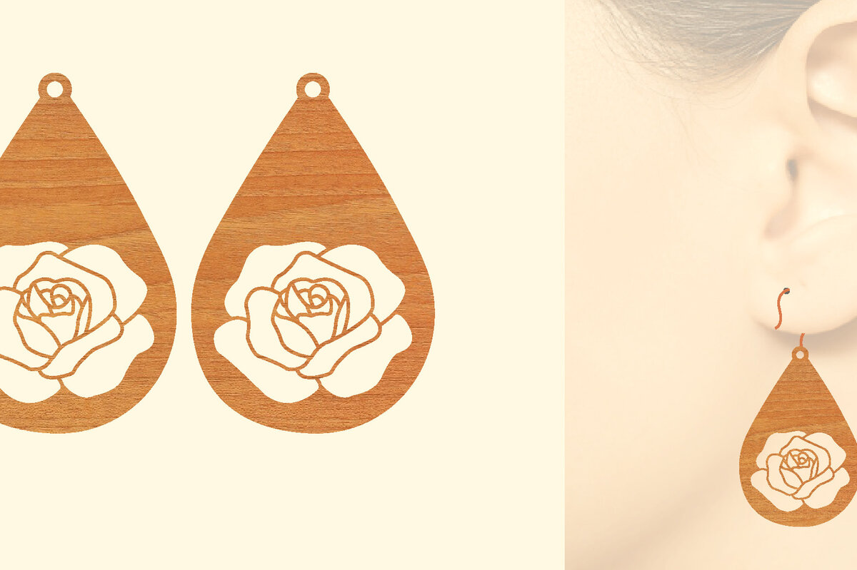 Σετ των 3 Intra απο ξύλο plywood 3mm-4mm πάχος – Σκουλαρίκια από ροζ ξύλο κοπής με λέιζερ Δίασταση  5x5 cm INTRAFABR-62895436