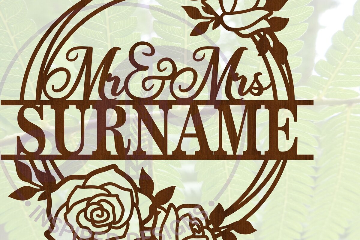 Σετ των 2 Intra απο ξύλο plywood 3mm-4mm πάχος – Στεφάνι Τριαντάφυλλου Σήμα Γάμου Mr and Mrs Δίασταση  20x20 cm INTRAFABR-68857106