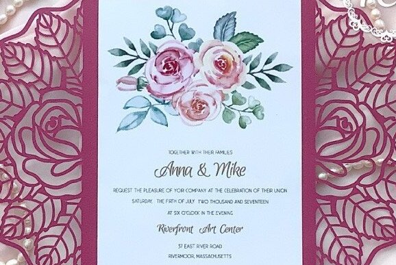 Σετ των 2 Intra απο ξύλο plywood 3mm-4mm πάχος – Τριαντάφυλλα Πύλη Διπλωμένη Κάρτα 5x7, Προσκλητήριο Γάμου Δίασταση  20x20 cm INTRAFABR-32319986