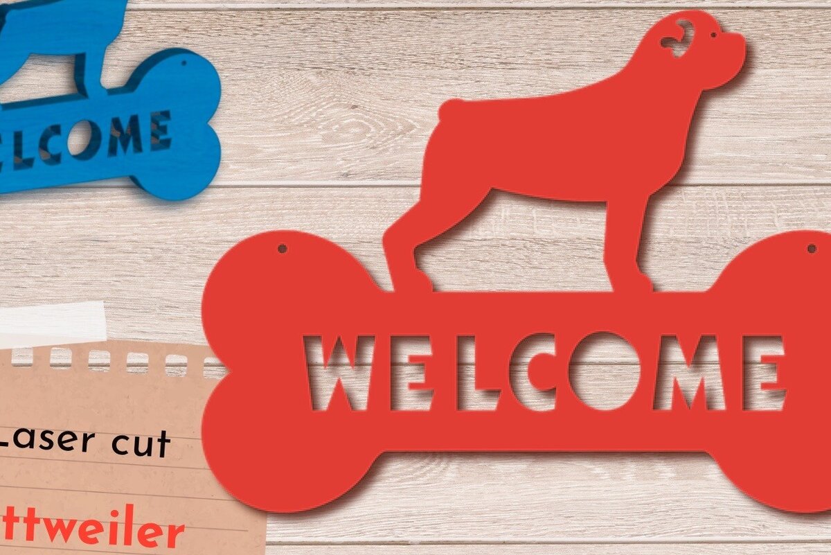 Σετ των 2 Intra απο ξύλο plywood 3mm-4mm πάχος – Σήμα καλωσορίσματος Rottweiler Dog, Dog Lover Δίασταση  20x20 cm INTRAFABR-81326644