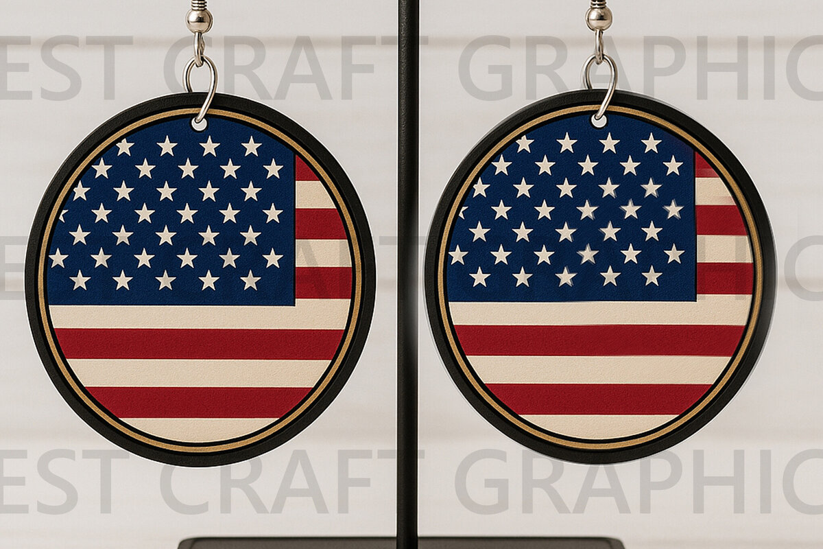 Σετ των 3 Intra απο ξύλο plywood 3mm-4mm πάχος – Στρογγυλά σκουλαρίκια αμερικανικής σημαίας Δίασταση  5x5 cm INTRAFABR-122737633