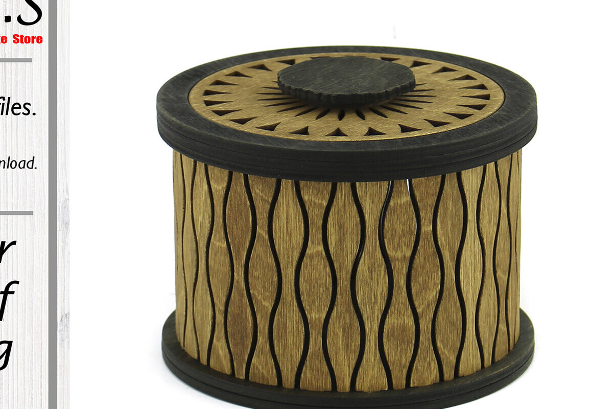 Σετ των 2 Intra απο ξύλο plywood 3mm-4mm πάχος – Στρογγυλό κουτί. Αρχείο κουτιού αποκοπής λέιζερ. Δίασταση  20x20 cm INTRAFABR-119116233