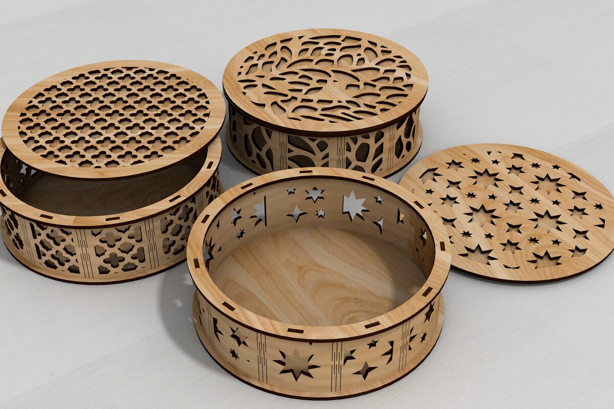 Σετ των 2 Intra απο ξύλο plywood 3mm-4mm πάχος – Πακέτο στρογγυλών κουτιών Δίασταση  20x20 cm INTRAFABR-105741588