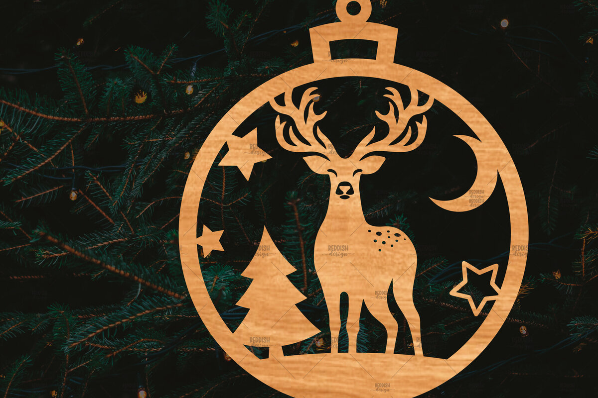 Σετ των 2 Intra απο ξύλο plywood 3mm-4mm πάχος – Στρογγυλό Χριστουγεννιάτικο Στολίδι Δίασταση  20x20 cm INTRAFABR-106942712