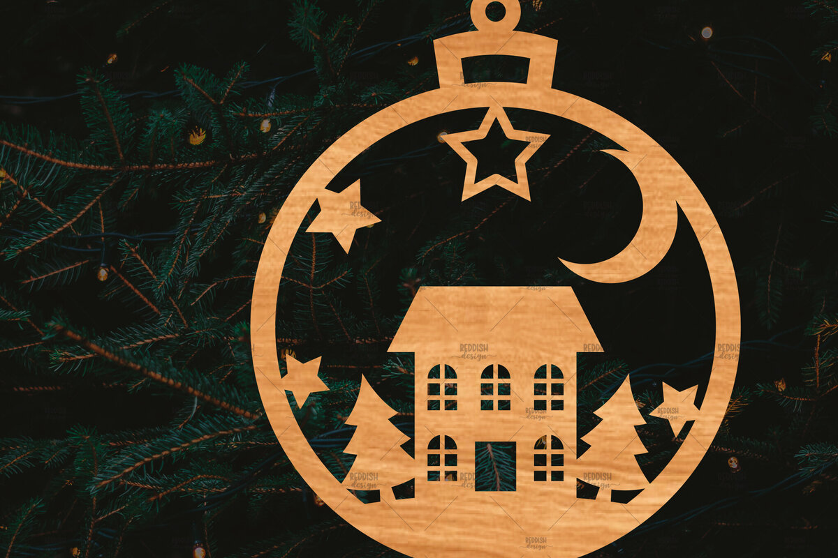 Σετ των 2 Intra απο ξύλο plywood 3mm-4mm πάχος – Στρογγυλό Χριστουγεννιάτικο Στολίδι Δίασταση  20x20 cm INTRAFABR-106942754