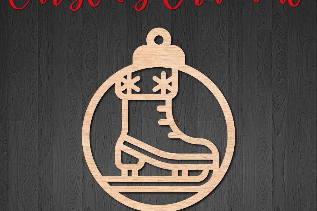 Σετ των 2 Intra απο ξύλο plywood 3mm-4mm πάχος – Στρογγυλό χριστουγεννιάτικο στολίδι με παγοπέδιλα Δίασταση  20x20 cm INTRAFABR-107513304