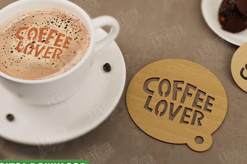 Σετ των 2 Intra απο ξύλο plywood 3mm-4mm πάχος – Στρογγυλό στένσιλ καφέ | Λάτρης του καφέ Δίασταση  20x20 cm INTRAFABR-107517704