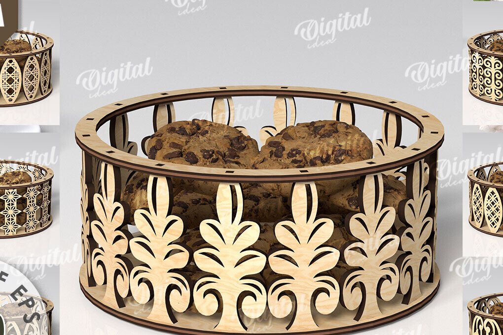 Σετ των 2 Intra απο ξύλο plywood 3mm-4mm πάχος – Στρογγυλά διακοσμητικά κουτιά Δέσμη κοπής με λέιζερ Δίασταση  20x20 cm INTRAFABR-111426216