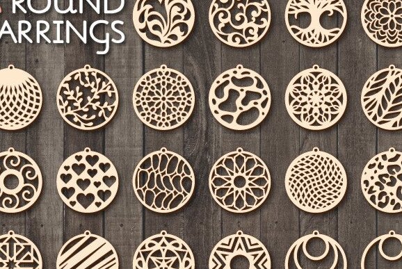 Σετ των 3 Intra απο ξύλο plywood 3mm-4mm πάχος – Στρογγυλά σκουλαρίκια Bundle, Δίασταση  5x5 cm INTRAFABR-34874758