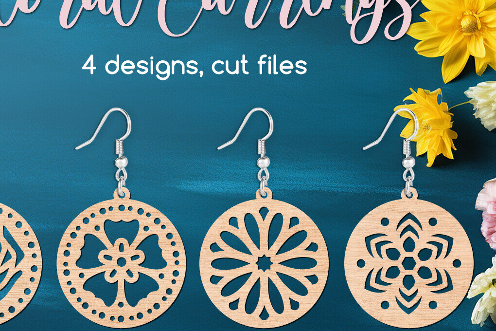 Σετ των 3 Intra απο ξύλο plywood 3mm-4mm πάχος – Στρογγυλά φλοράλ σκουλαρίκια Δίασταση  5x5 cm INTRAFABR-104322996