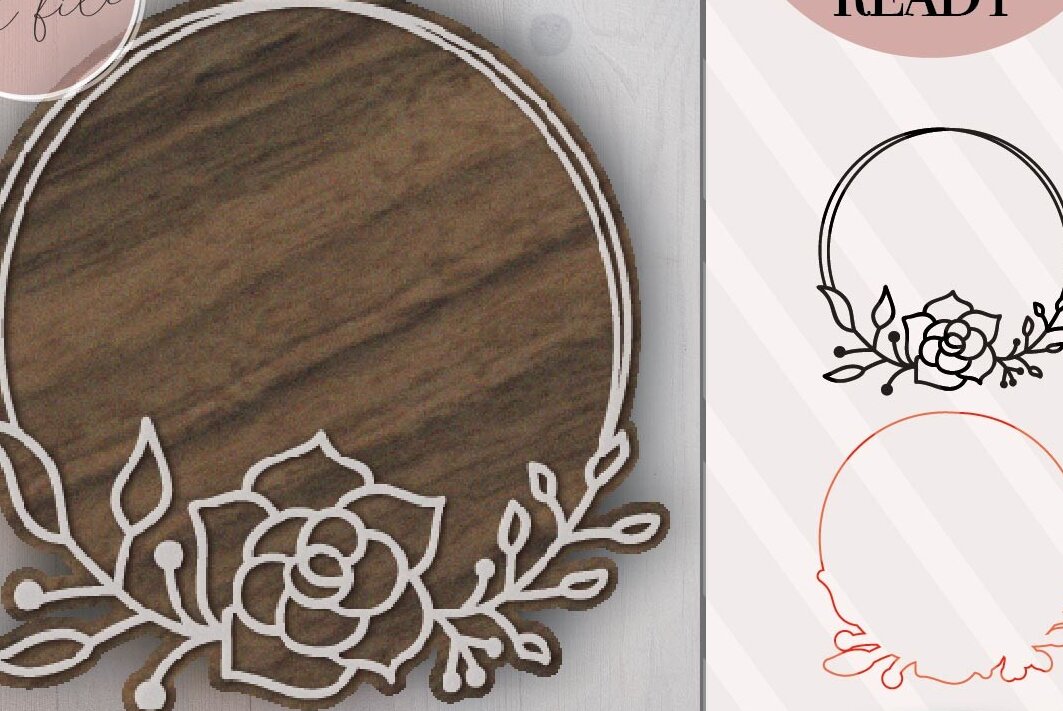 Σετ των 2 Intra απο ξύλο plywood 3mm-4mm πάχος – Στρογγυλό αρχείο λέιζερ Floral Δίασταση  20x20 cm INTRAFABR-75318454