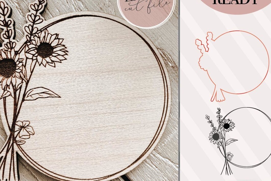 Σετ των 2 Intra απο ξύλο plywood 3mm-4mm πάχος – Στρογγυλό Floral σημάδι Δίασταση  20x20 cm INTRAFABR-70928324