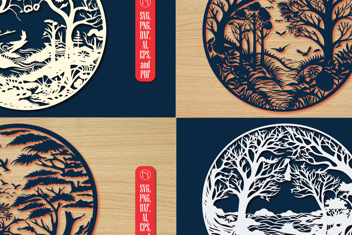 Σετ των 2 Intra απο ξύλο plywood 3mm-4mm πάχος – Στρογγυλή δέσμη Forest Papercut Decor Δίασταση  20x20 cm INTRAFABR-89847506