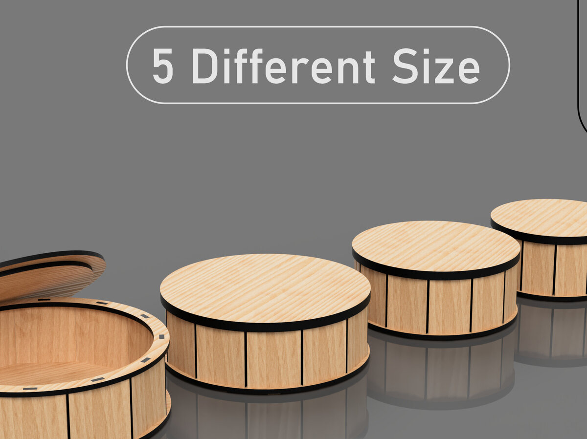 Σετ των 2 Intra απο ξύλο plywood 3mm-4mm πάχος – Αρχεία στρογγυλών κουτιών δώρου, κοπής με λέιζερ Δίασταση  20x20 cm INTRAFABR-99394348