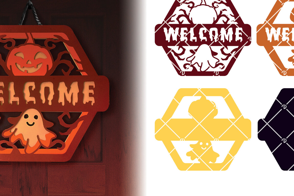 Σετ των 2 Intra απο ξύλο plywood 3mm-4mm πάχος – Στρογγυλή πινακίδα πόρτας αποκριών με φάντασμα Δίασταση  20x20 cm INTRAFABR-107545350