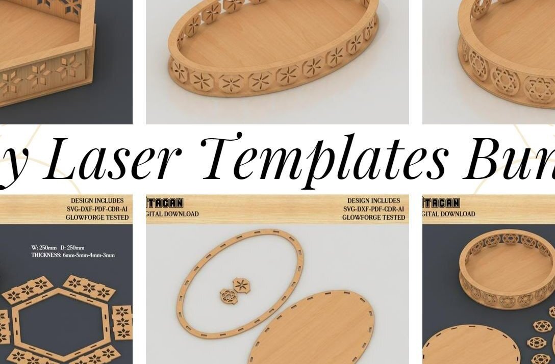 Σετ των 2 Intra απο ξύλο plywood 3mm-4mm πάχος – Σετ φακέλων κοπής λέιζερ με στρογγυλό, εξάγωνο δίσκο Δίασταση  20x20 cm INTRAFABR-41728642