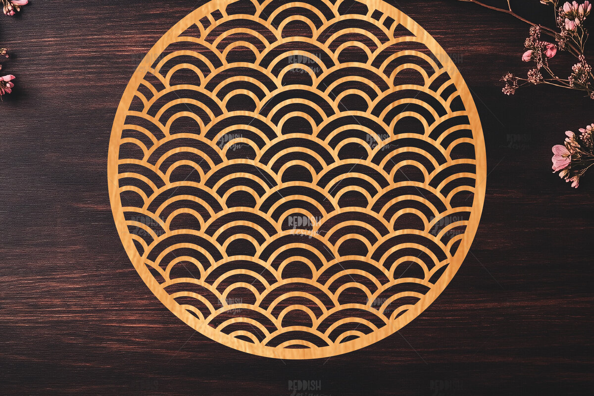 Σετ των 2 Intra απο ξύλο plywood 3mm-4mm πάχος – Στρογγυλό πάνελ κοπής λέιζερ ιαπωνικών κυμάτων Δίασταση  20x20 cm INTRAFABR-118744489