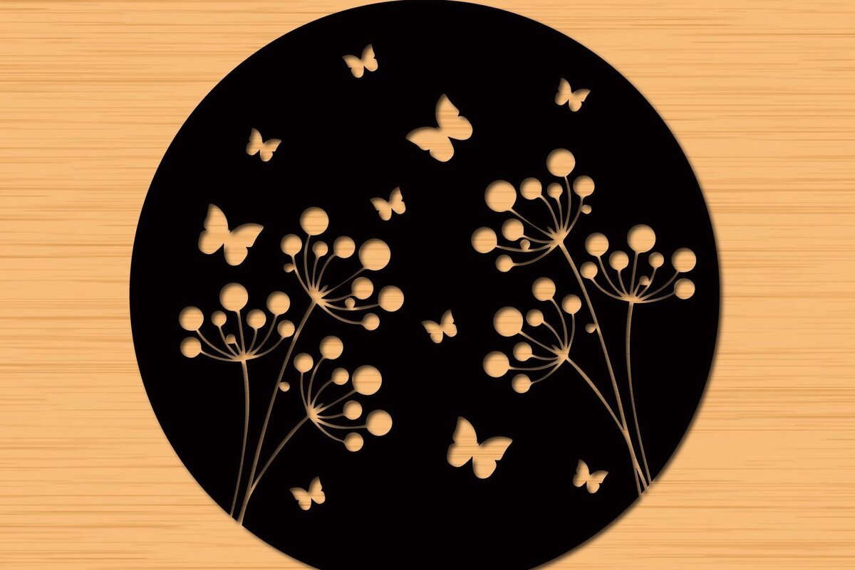 Σετ των 2 Intra απο ξύλο plywood 3mm-4mm πάχος – Στρογγυλά πάνελ κομμένα με λέιζερ Butterfly Floral Δίασταση  20x20 cm INTRAFABR-32744857