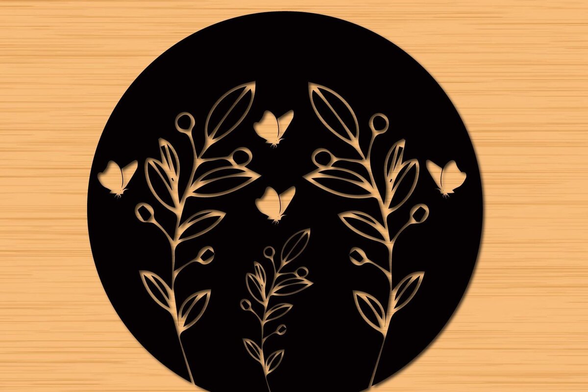 Σετ των 2 Intra απο ξύλο plywood 3mm-4mm πάχος – Στρογγυλά πάνελ κοπής με λέιζερ Floral Δίασταση  20x20 cm INTRAFABR-32743711