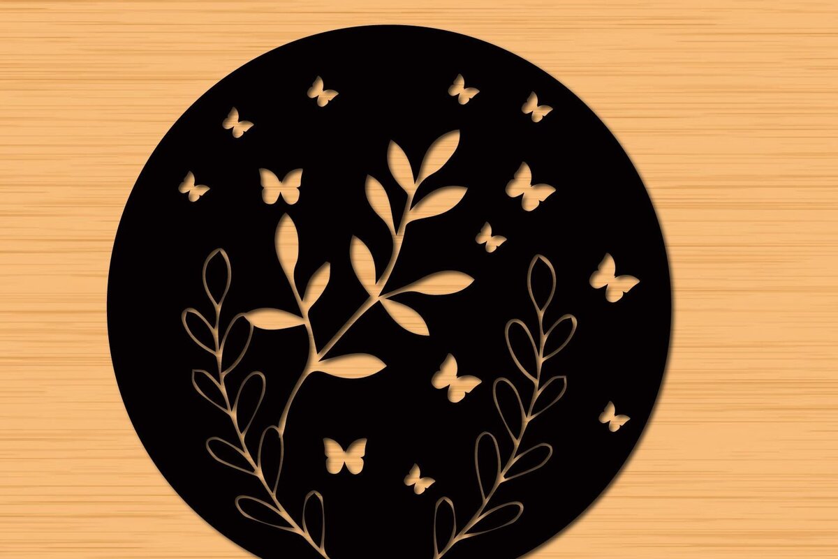 Σετ των 2 Intra απο ξύλο plywood 3mm-4mm πάχος – Στρογγυλά πάνελ κοπής με λέιζερ Floral Δίασταση  20x20 cm INTRAFABR-32744460