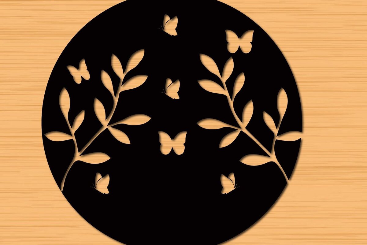 Σετ των 2 Intra απο ξύλο plywood 3mm-4mm πάχος – Στρογγυλά πάνελ κοπής με λέιζερ Floral Δίασταση  20x20 cm INTRAFABR-32739368