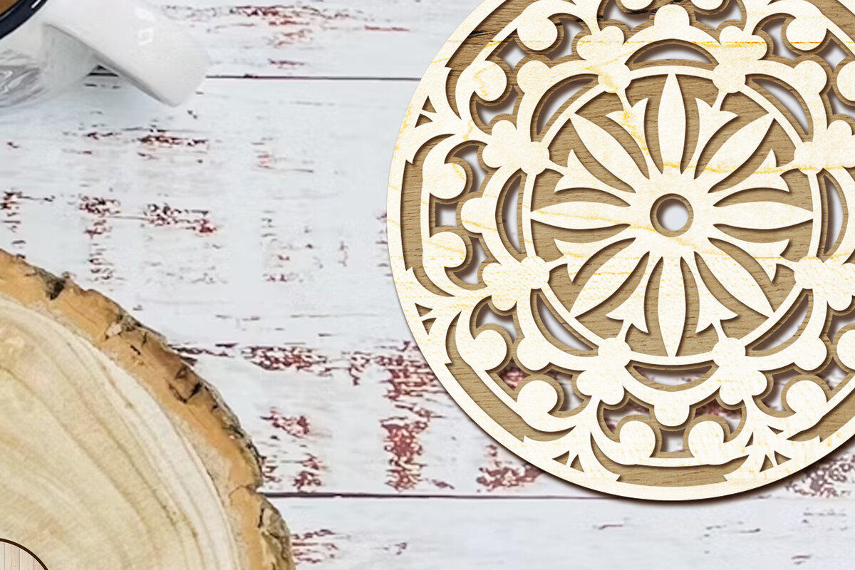 Σετ των 2 Intra απο ξύλο plywood 3mm-4mm πάχος – Στρογγυλό σουβέρ με στολίδι Δίασταση  20x20 cm INTRAFABR-102808588