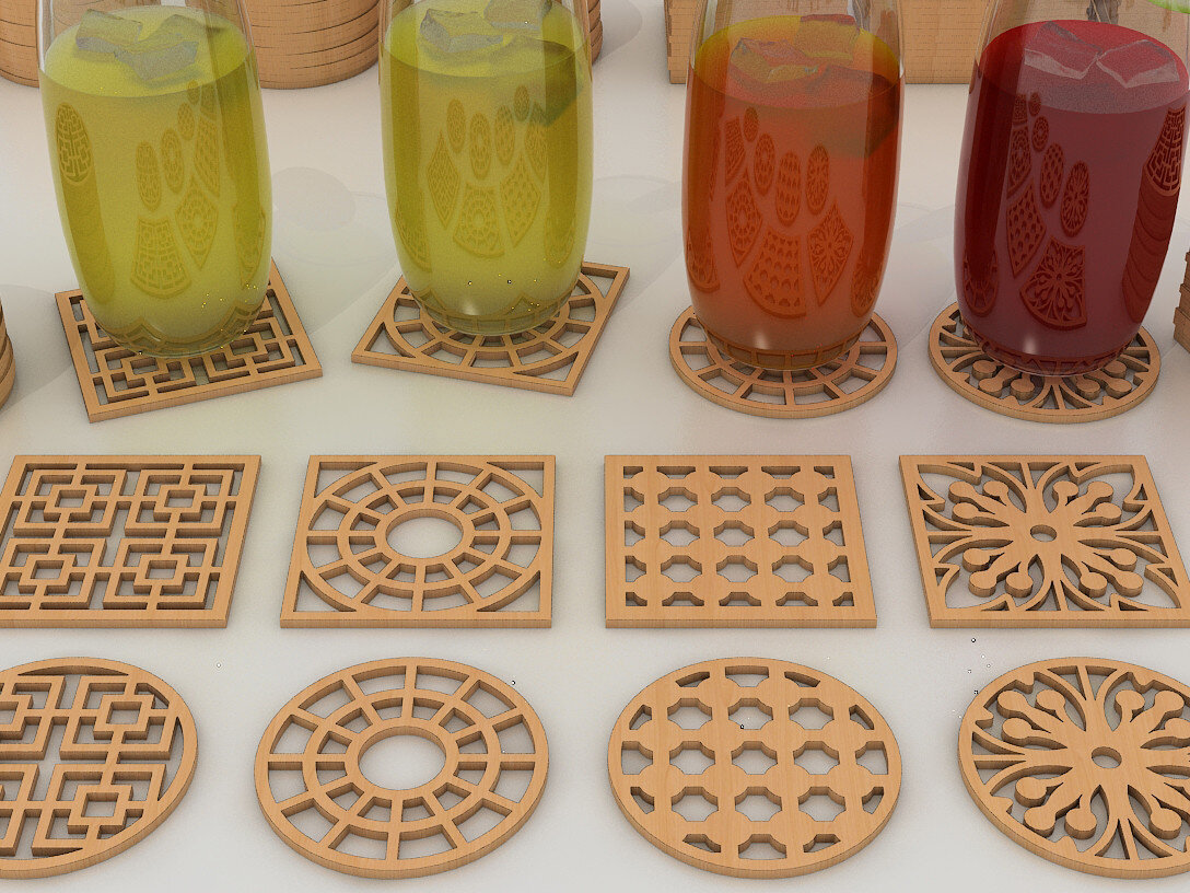 Σετ των 2 Intra απο ξύλο plywood 3mm-4mm πάχος – Στρογγυλά Σουβέρ Mandala Κομμένα Αρχεία Δίασταση  20x20 cm INTRAFABR-54605765