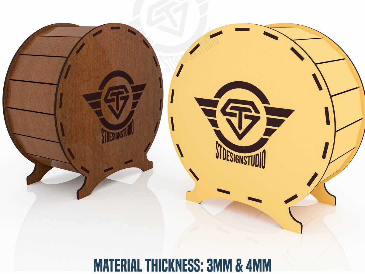 Σετ των 2 Intra απο ξύλο plywood 3mm-4mm πάχος – Στρογγυλά αρχεία κοπής λέιζερ Moneybox Δίασταση  20x20 cm INTRAFABR-119476555