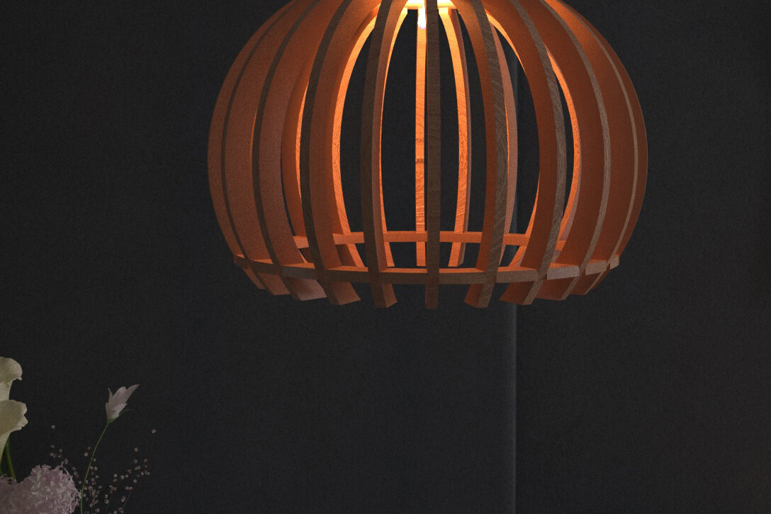 Σετ των 2 Intra απο ξύλο plywood 3mm-4mm πάχος – Στρογγυλός Οβάλ Ξύλος Κρεμαστός Φωτιστικός Πολυέλαιος Δίασταση  20x20 cm INTRAFABR-53991196