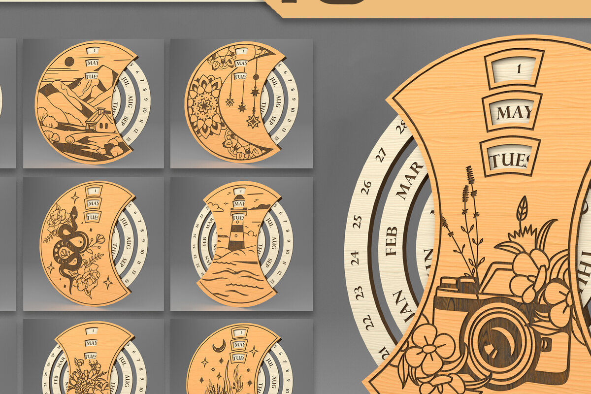 Σετ των 2 Intra απο ξύλο plywood 3mm-4mm πάχος – Στρογγυλό Διαρκές Ημερολόγιο. Δέσμη Δίασταση  20x20 cm INTRAFABR-82535344