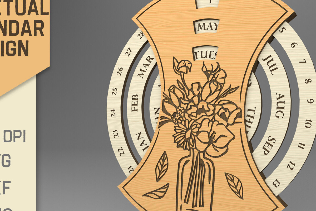 Σετ των 2 Intra απο ξύλο plywood 3mm-4mm πάχος – Στρογγυλό Διαρκές Ημερολόγιο. Λουλούδια Δίασταση  20x20 cm INTRAFABR-82463163