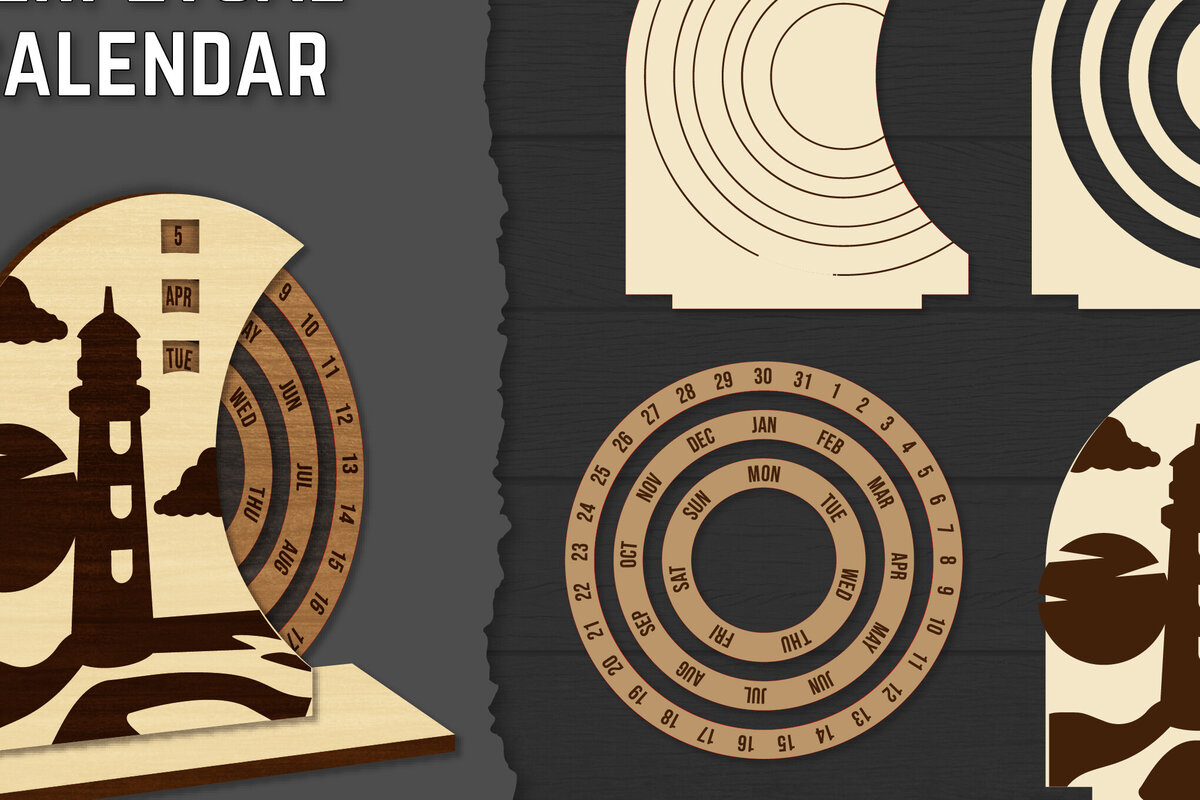 Σετ των 2 Intra απο ξύλο plywood 3mm-4mm πάχος – Round Perpetual Calendar Lasercut Δίασταση  20x20 cm INTRAFABR-119939796