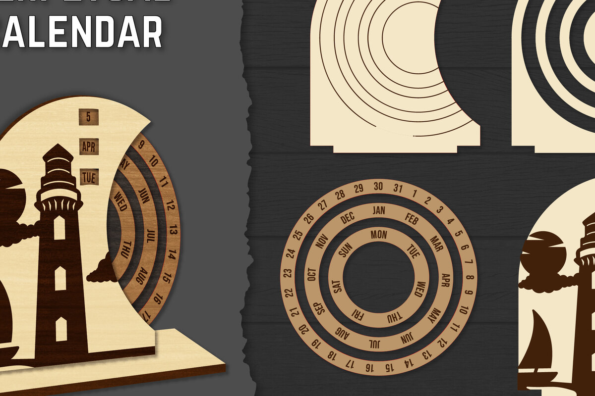 Σετ των 2 Intra απο ξύλο plywood 3mm-4mm πάχος – Round Perpetual Calendar Lasercut Δίασταση  20x20 cm INTRAFABR-119939800